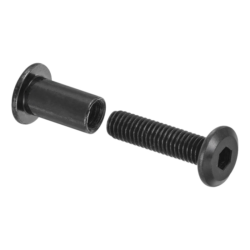 [Australia - AusPower] - uxcell 15 Sets Screw Post, Male M6x25mm Carbon Steel Screw Rivets, Female M6x15mm Hex Drive Binding Screws Belt Buckle Binding Bolts Leather Fastener with 1Pcs Wrench, Black 