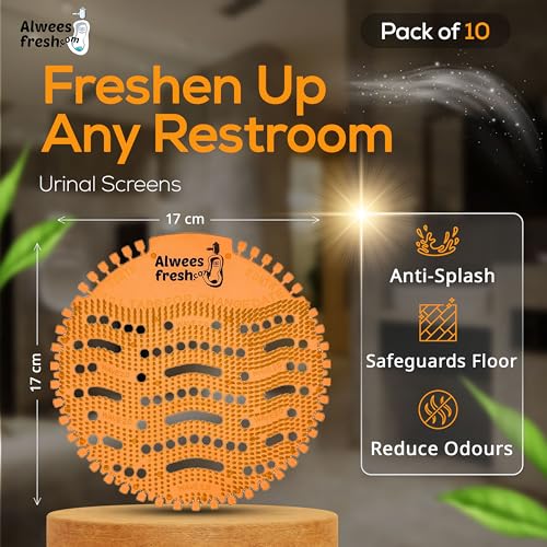 Alwees Fresh Urinal Mats Scented 10 Pieces - Anti-Splash Urinal Screens, Odour Neutraliser & Deodoriser Pads, Long Lasting Urinal Blocks, Fits Most Commercial & Home Urinals - Mango Mango - 10 pieces