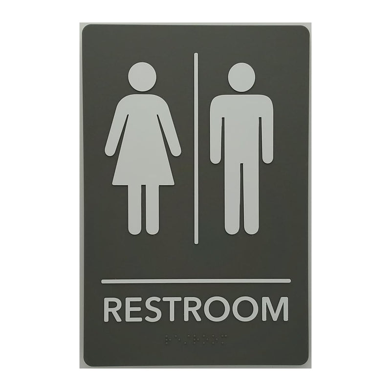 MitUSA® ADA Compliant, Unisex Bathroom Room Sign, Raised Icons, & Grade 2 Braille - Includes Adhesive Strips for Easy Installation - 6" W x 9" H Made in the U.S.A. (Light Grey, 6-Pack) Light Grey