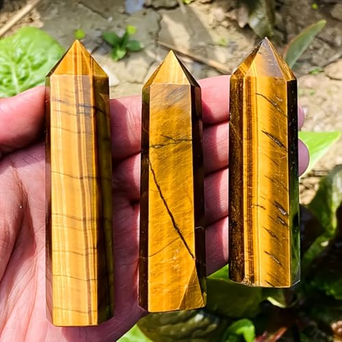 Tiger Eye Crystal Wand 3.5-4 Inch Natural Polished Hexagonal Point Reiki Energy Stone for Meditation Therapy and Healing 1Pc Tiger Eye