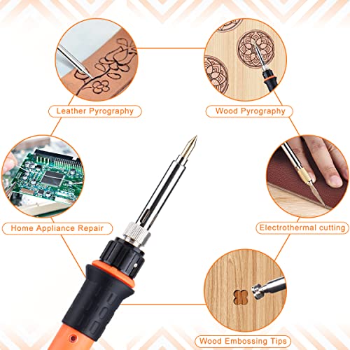 Pyrography Soldering Iron Set, Pyrography Piston Set, Temperature Adjustable 220~480 °C for Wood, Leather, Burning Iron, DIY Art Gift Set, Color Pencils, Leather Engraving Welding, Sculpture (Orange) CS52500