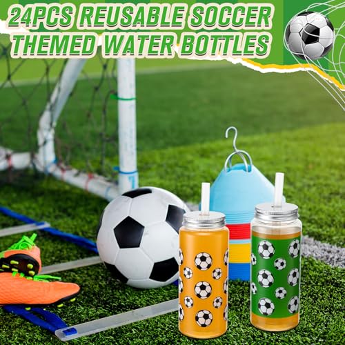 Maxdot 24 Pack 14.2 OZ Soccer Plastic Cups with Lid Straw