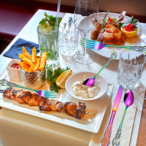 Vilihkc Gorgeous Retro Royal Stainless Steel 20 Pieces Flatware Set, Silverware Set, Anti-rust Stainless Steel Cutlery Set Utensils Including Fork Spoon and Knife Color 20-piece set