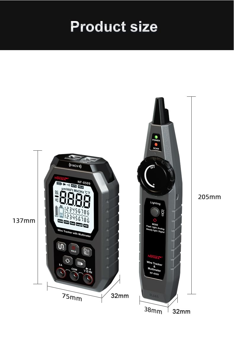 [Australia - AusPower] - NOYAFA Network Cable Tester with Multimeter, RJ45 CAT5/6 Ethernet Cable Tester, POE, Anti-Jamming TDR, Cable Toner NF-8509 