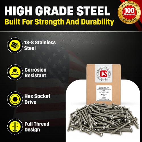 Chenango Supply #10-32 x 2 Stainless Socket Button Head Cap Screws 10-32 x 2"