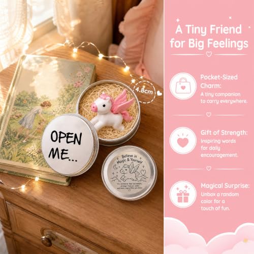 Mini Pegasus Statue in Tin – Winged Horse Good Luck Charm | Spiritual Gift for Women | Emotional Support Pocket Figurine with Inspirational Quote “Believe in Magic & Yourself” | Random Color