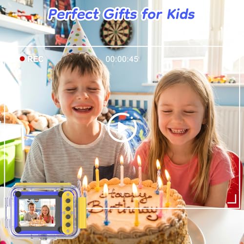 Pool Toy & Kids Underwater Camera 99FT Waterproof Kid Action Camera 1080P Video&20MP Photo with Flip Lens, Includes 32GB Card for Diving Swimming Beach Snorkeling.Birthday Gift for Boys - GKTZ Dark blue