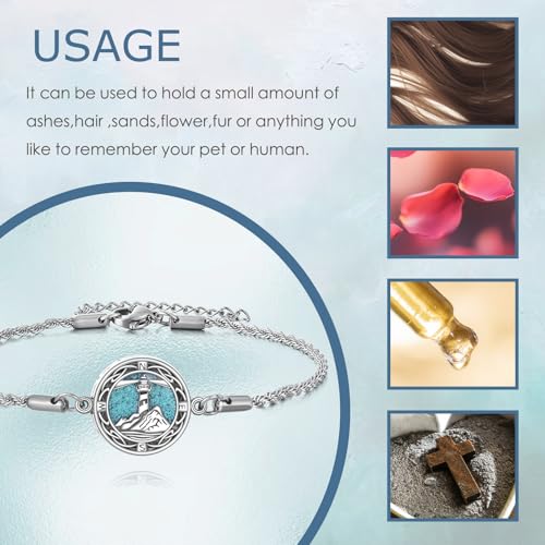ONEFINITY Urn Bracelet For Ashes 925 Sterling Silver Lighthouse Ashes Bracelet Memorial Cremation Jewellery Gift