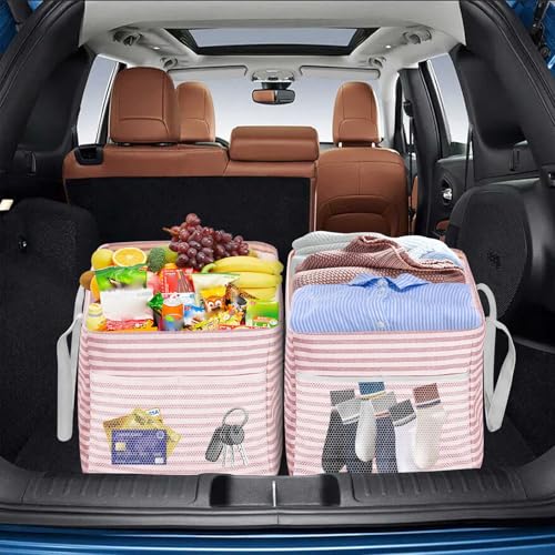 LHZK Standing Extra Large Utility Tote Bag with Metal Wire Frame and the Sides Rinforced, Extra Large Tote Bag with Handle, Reusable Grocery Bags Foldable, Beach Bag, Car Tote (Pink, 26''x15''x13'') Pink 26''x15''x13''-1 Pack