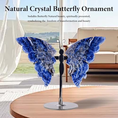 Apengshi Crystal Butterfly Ornament, Amethyst Agate Wings, Home Office Tabletop Decor (Sodalite) Sodalite