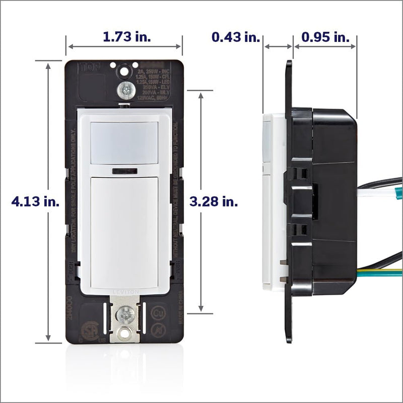 [Australia - AusPower] - Leviton Motion Sensor Light Switch, Motion Activated, Auto-On/Auto-Off or Manual-On, 2A, No Neutral Wire Required, Single Pole, DOS02-LW, White 