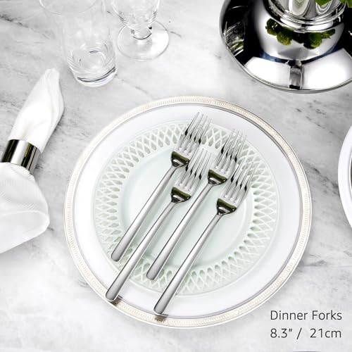 Set of 8 KEAWELL Premium Aline 8.3-inch dinner forks, stainless steel flatware for elegant dining.