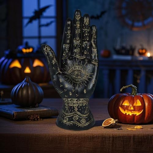 Palmistry Hand Resin Statue Telling Palm Reading, Ancient Mystical Palm with Lines and Symbols Sculpture for Palm Readers（Black） Black