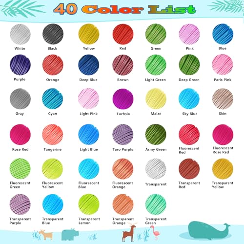 Yungden 3D Pen Filament Refills, 40 Colours, 1.75mm PLA 3D Printing Threads