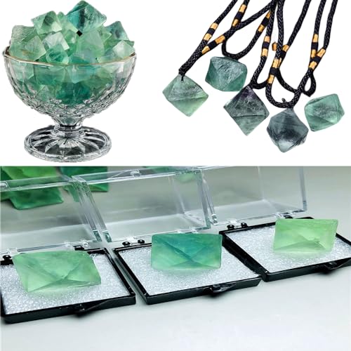 Erliway 1PC Green Fluorite Octahedron Crystal Stone for Reiki, 0.9-1.2''