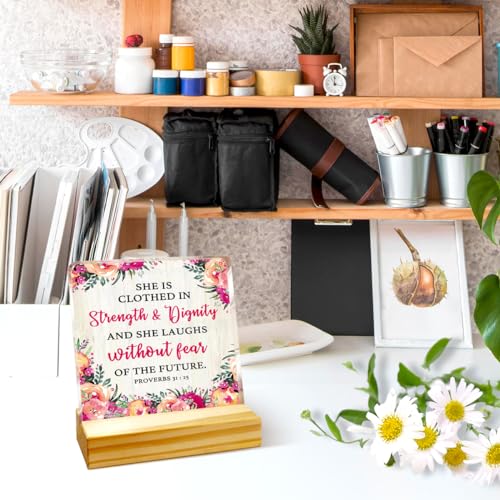 She is Clothed in Strength Proverbs 31:25 Desk Sign Acrylic Plaque