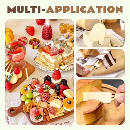 169 Pcs Charcuterie Boards Accessories Gold Charcuterie Utensils Cheese Butter Spreader Knife Set Small Serving Tongs Forks and Spoons Dipping Bowls Honey Dipper Toothpick Flags Cocktail Picks