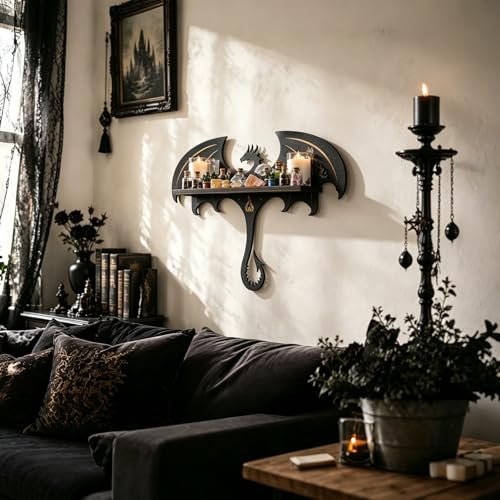 Dragon Shelf, Gothic Wall Decor, Crystal Shelf Display, Fantasy Decor Gift Black