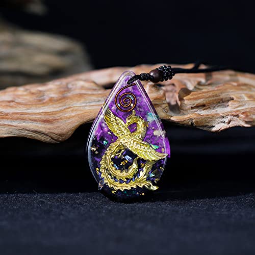 Day Day Up Phoenix Bird Pendant With Natural Agate Stone Necklace Orgone Pendant Rope Chain For Women Healing Crystal Jewelry Adjustable 3