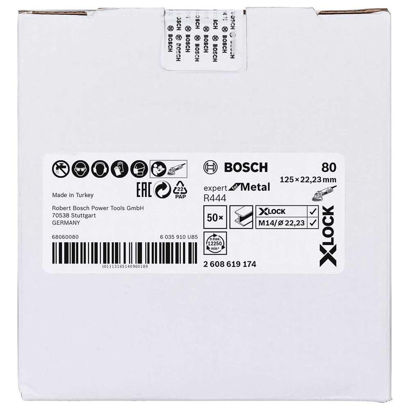 Bosch Professional Expert Fibre Sanding Discs (for Metal, X-LOCK, R444, Diameter 125 mm, Grit 80, Bore Diameter: 22.23 mm)