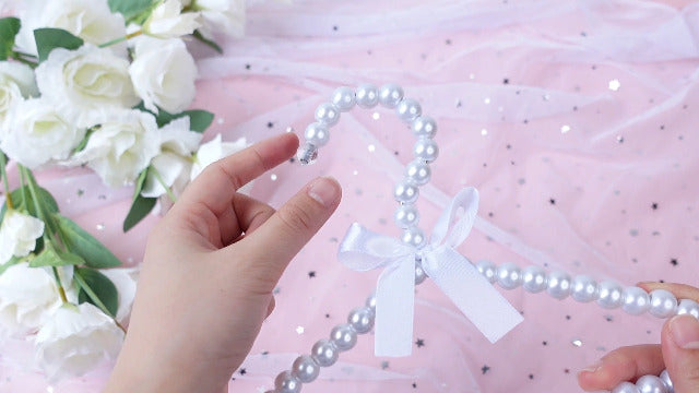 Wesiti 10 Pcs Small Pearl Hanger Mini Pearl Metal Elegant Clothes Hangers with Ribbon for Women Dog Cat (Pink,White) Pink, White
