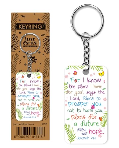 Christian Keyrings, Pack of 12 Bible Verse Keyrings, Wood and Metal, 6.3cm