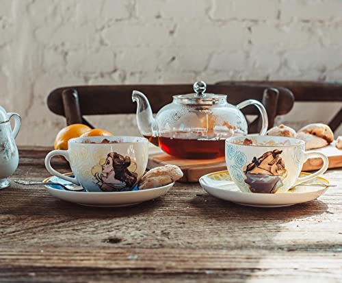 Disney Beauty and the Beast Bone China Teacup and Saucer, Set of 2 | Tea Party With Coffee, Espresso, Mocha