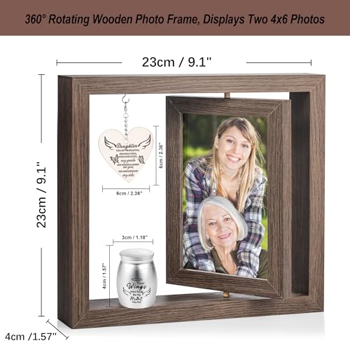 Rotating Wooden Memorial Picture Frame with Urn, 4x6 Photos, Daughter