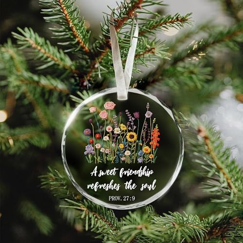 Best Friends Ornaments - Christian Friendship Gifts for Women - Inspirational Religious Bible Verse Proverbs 27:9 - A Sweet Friendship Refreshes The Soul Scripture - Cute Floral Gift for Friend BFF