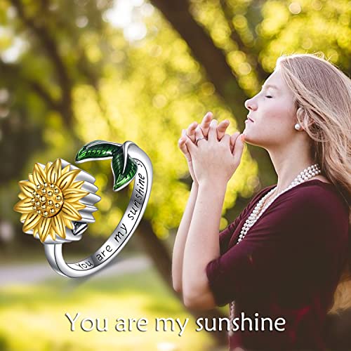 ONEFINITY Sterling Silver Sunflower Urn Cremation Ring for Ashes - Adjustable Keepsake Ring for Women