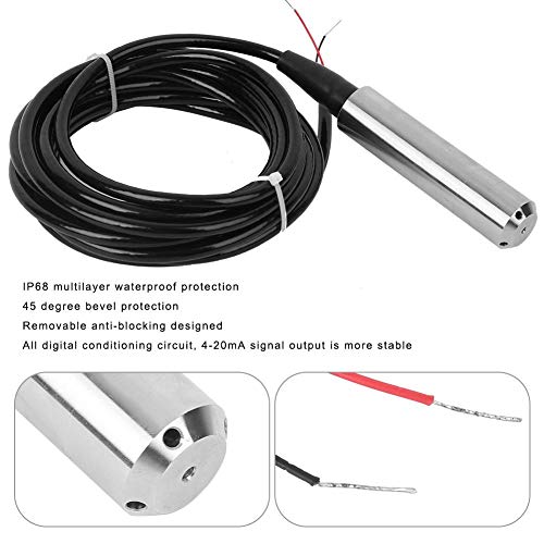 Liquid Level Sensor, TL-136 12-32VDC 4-20mA Signal Output Anti-Blocking Water Level Sensor Detector, Liquid Level Transmitter(0-1m) 0-1m
