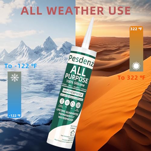 Pesdenz gray universal silicone caulk cartridge, 100% waterproof sealant for windows, doors, bathtubs, and showers