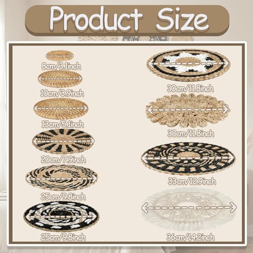 11 Pcs Boho Wall Basket Decor, Bulrush Woven Wall Hanging, Multi Size