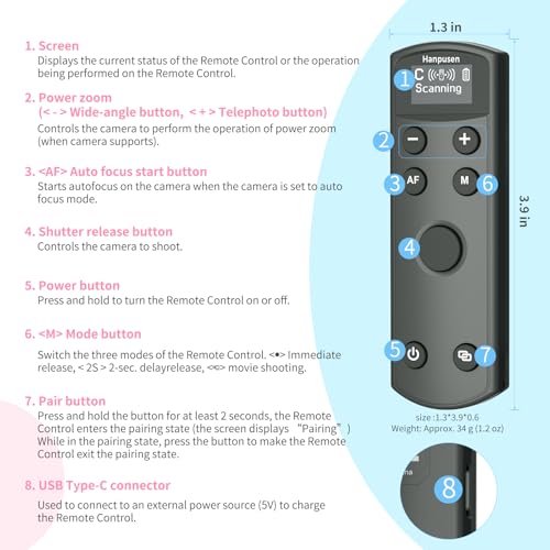 for Canon Rechargeable Camera Remote Control,Wireless Shutter Release Rechargeable for Canon