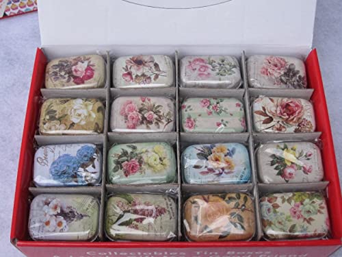 32Pcs Mini Flower Tin Trinket Jewelry Organizer Box Tinplate Storage Case with Lid Small Rectangular Bead Container for Storage of Small Items, Crafts, Christmas stocking stuffers(flower) Floral
