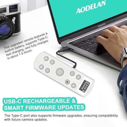 Remote Control for Sony Camera,USB-C Rechargeable Wireless Shutter Release White Display Remote Control for Sony