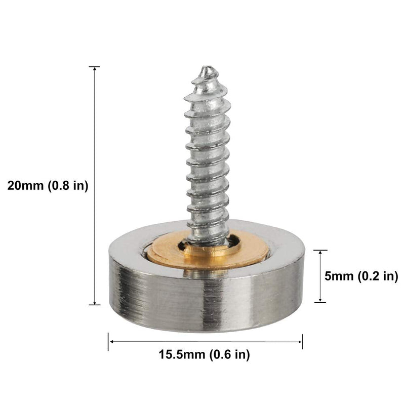 [Australia - AusPower] - 20 PCS Screw Covers Decorative Caps (Solid Brass Construction) Mirror Screws Fasteners, 3/5" Diameter, Brushed Stainless Steel 3/5 Inch Brushed Finish 