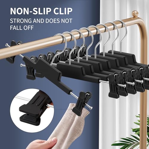 HUADYMEET 10 Pack Heavy Duty Pants Skirt Hangers with Clips,Black,12 Inch Black
