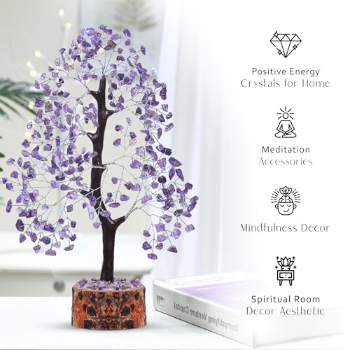 PYOR Amethyst Crystal, Artificial Tree, Crystals And Stones, Desk Decorations For Women Office, Feng Shui Decor, Meditation Crystals, Housewarming Gifts, Spiritual Gifts For Women Amethyst-sw