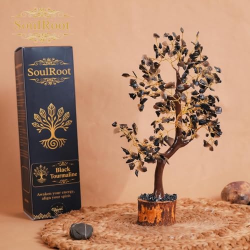 Handcrafted Tourmaline Crystal Gemstone Tree Natural Healing Stone Tree of Life for Protection, Grounding, and Negative Energy Shielding - Elegant Decor Feng Shui Gift