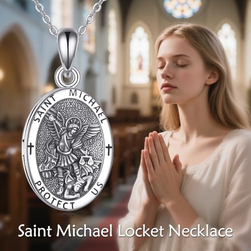 DAYLINLOVE Hecate Necklace 925 Sterling Silver Abalone Shell Oval Triple Moon Goddess Pendant Necklace Pagan Witch Proteccion Amulet Hecate Jewelry for Women Saint Michael 3