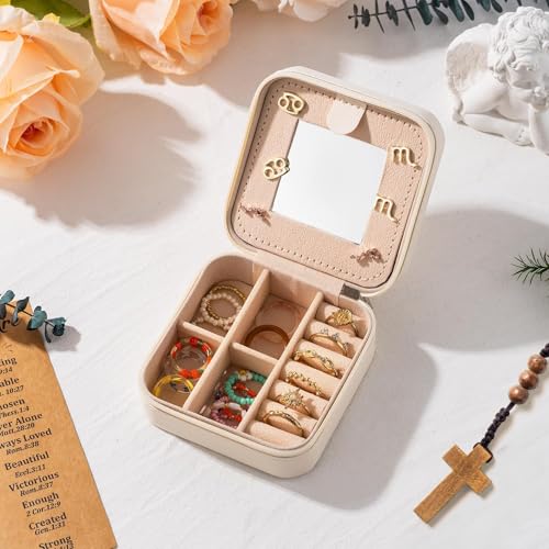 God Bless Jewelry Box for Women Girls - Cross Floral Portable Travel Jewelry Case Pink Gold Small Jewel Organizer Box, Baptism Wedding Easter Mother's Day Birthday Gifts for Friend Bride