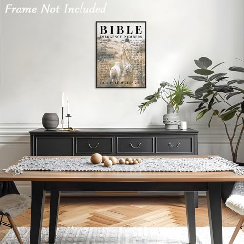 Dazzlewall Inspirational Bible Emergency Number Wall Art,Jesus & Lamp Walking in Field Religious Canvas Prints for Church Prayer Room Bedroom Living Room Decor 12x16 in Unframed Multicolour