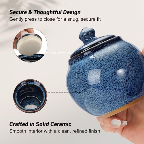 abooxiu Small Urns for Human Ashes Keepsake 3.93 Inch Mini Urn for Ashes Handcrafted Blue Glaze Ceramic Cremation Urn for Adult Female Male, Decorative Memorial Funeral Burial Urns for Home Display