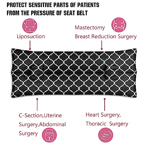 Mastectomy Pillow,Post Heart Surgery Seatbelt Pillow,hysterectomy recovery,c section Recovery,Insert Icebags Pockets chemo port pillow,Pacemaker Seatbelt Protection,Great Breast Cancer Gifts for Women Black&white