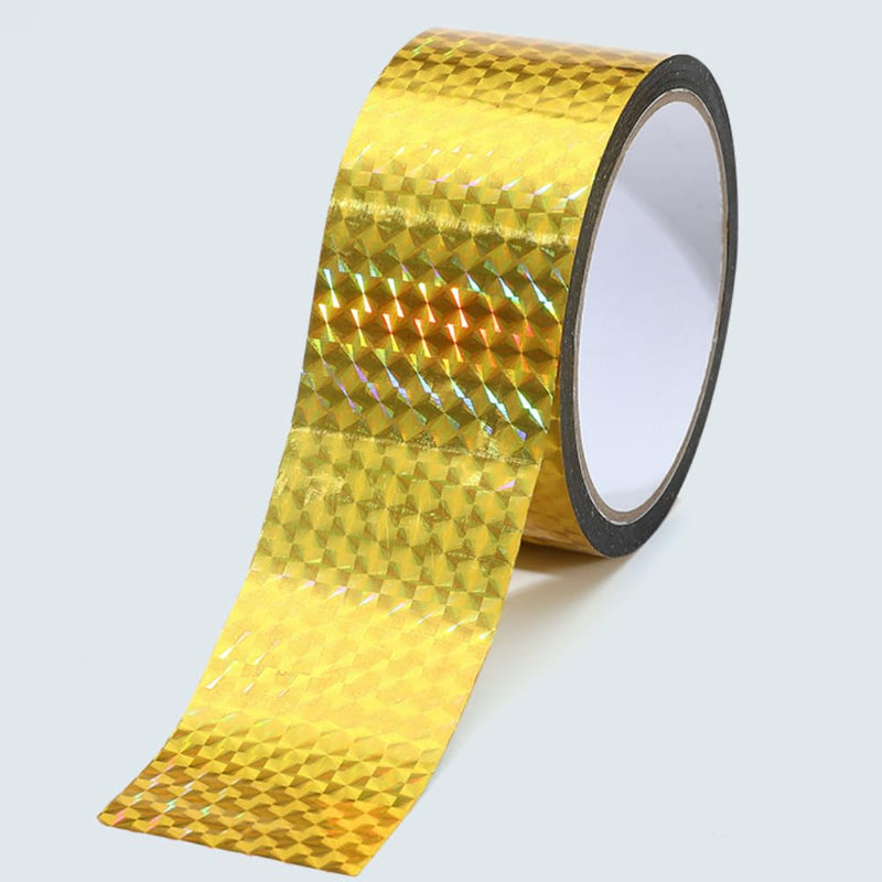 Self-Adhesive Holographic Reflective Tape Prism Tape Holographic Reflective Tape for Keep Birds Away, Craft Projects, DIY Art, Home, Daily Use (Gold, 1 Inch x 55 Yard) Gold