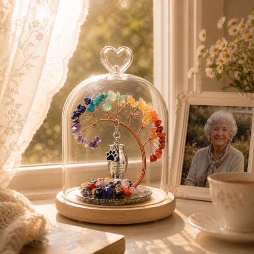 Small Urn for Human Ashes, Rainbow Crystal Tree Keepsake Memorial
