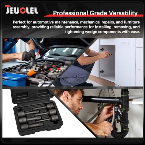 JEUCLEL 6-piece 3/8-inch drive impact wedge-proof bolt extractor set in black case