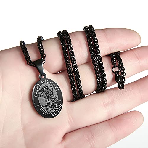 Zocomi Catholic First Communion Confirmation Gifts for Boys Men,Saint Christopher/Michael/Anthony/Jude/Joseph Medal Necklace，Oval Saint Patron Medal Religious Amulet Gifts Black St. Michael
