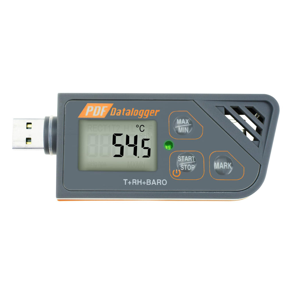 TEKCOPLUS Temperature Data Logger,USB Temperature Humidity Logger Play Generate Plug for Temperature, Humidity and Atmospheric Pressure with Built-in Software to Generate PDF and Excel Reports